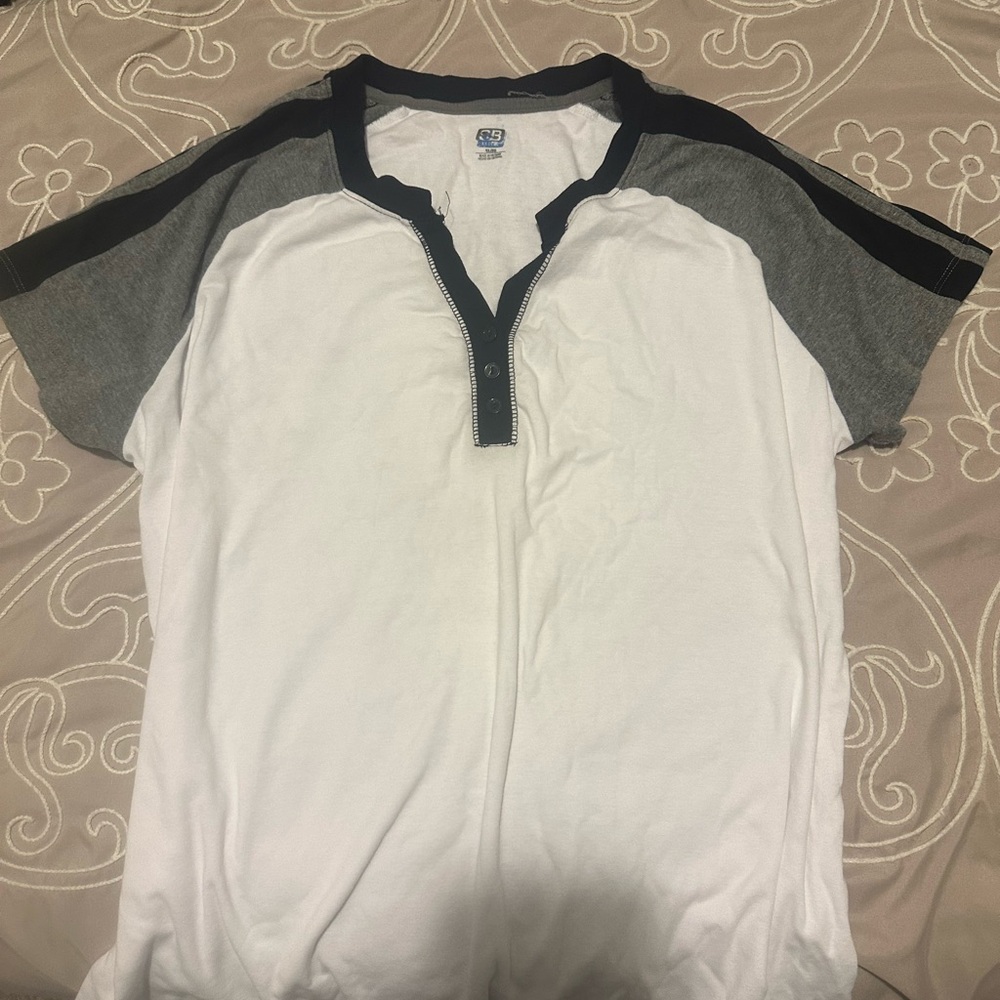 Casual White and Gray Henley Tee